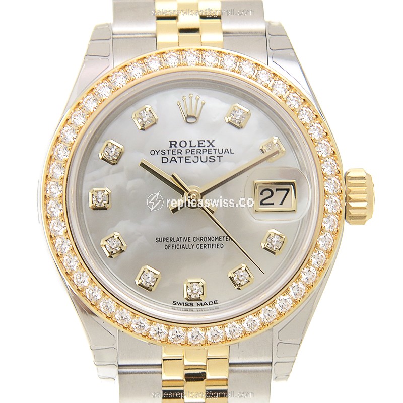 Rolex Lady Datejust Replica - Automatic - 18kt Gold & Diamond - White Dial - Gold Strap - Luxury Replica LADY DATEJUST Watch